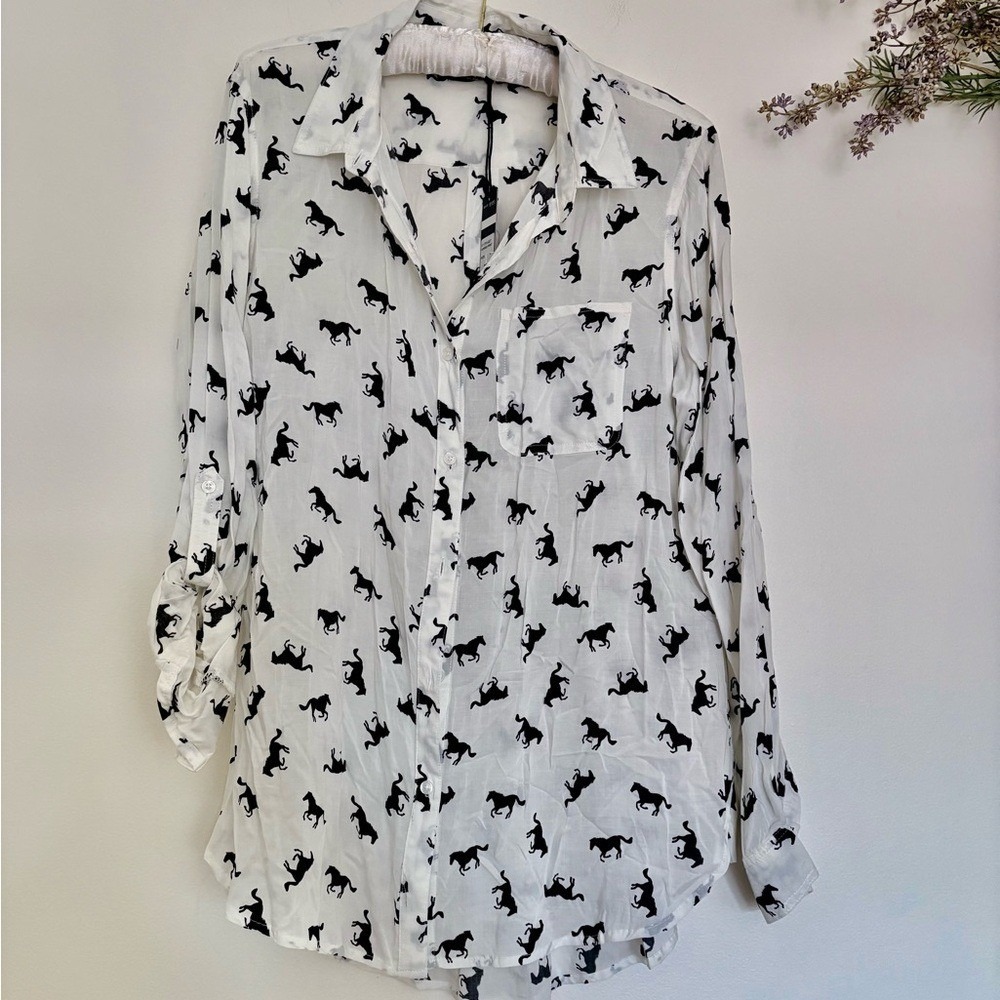 NWT Horse print button down shirt western beach cover up-L $59